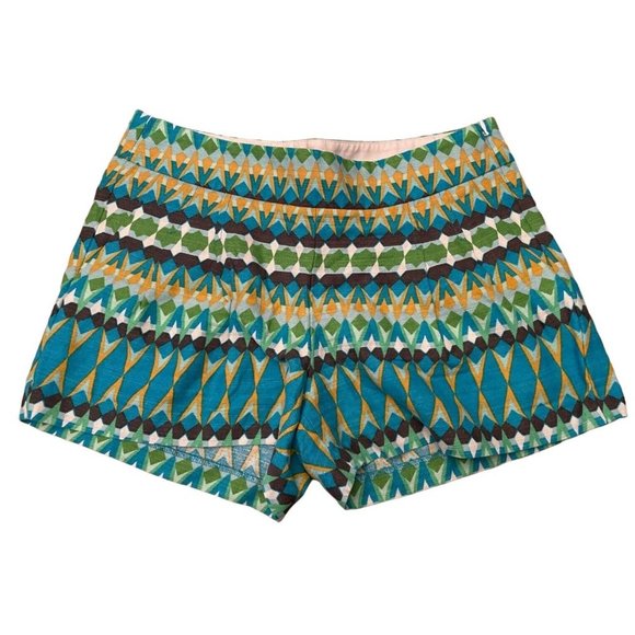 J. Crew Women's Tribe Geometric Retro Cotton Linen Shorts Size 2 - Picture 1 of 5